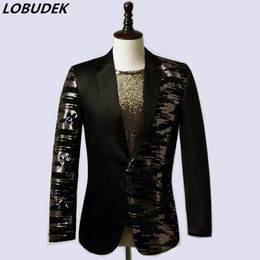 Smoking homme Paillettes Bling Courte Blazer Costume Coupe Slim Veste de costume Club Singer Smoking homme Paillettes Bling Courte Blazer Costume Coupe Slim Veste de costume Club Singer