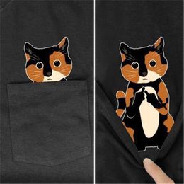 Camiseta ocasional Manga corta gato bolsillo sencillo tapas de la camiseta de la blusa para niñas Camiseta ocasional Manga corta gato bolsillo sencillo tapas de la camiseta de la blusa para niñas