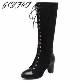 Hoxekle Ankle Boots Women Slip On Thick High Heel Pointed Toe Female Leather Outdoor Boot 