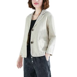 Womens Casual Cotton Linen Blazer Jacket Tops Ladies Loose Button Up Lapel Coat