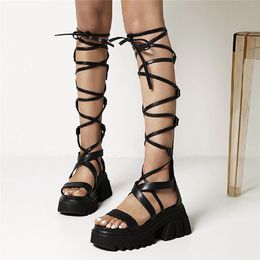 PARTyu Leather Open Toe Sling Back Flat Gladiator Summer Sandals/Black/White 
