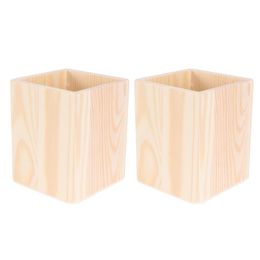 Unfinished Blank DIY Wood Pen Container Brush Pot Square Design Kids Crafts Unfinished Blank DIY Wood Pen Container Brush Pot Square Design Kids Crafts