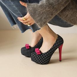 black and white polka dot shoes with red heels
