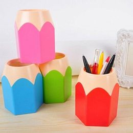 Qingsun Hollow Flower Pattern Cylinder Desk Office Supplies Make up Brushes Plastic Pen Pencil Pot Holder Organizer Stationery Container White 