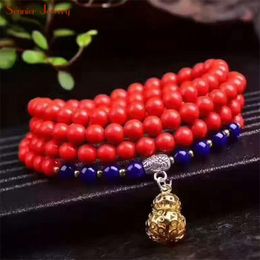 juyude Red Cinnabar Bracelets Men and Women Pearl String Jewellery 14mm 