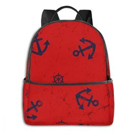 Red Anchors Blue White Stripe Bg Woman Backpack Shoulder Bag Daypack for Girls School Bag 