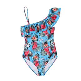 KOERIM 3pcs Girls One-Pieces Swimsuit w/Cap Lace Ruffle Flower Polka Dot Stripe Kids Halter One-Pieces Swimsuit 