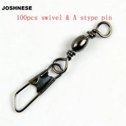 100pcs Fishing Barrel Swivel Pin Connector Solid Rings with Interlock Snap New Q