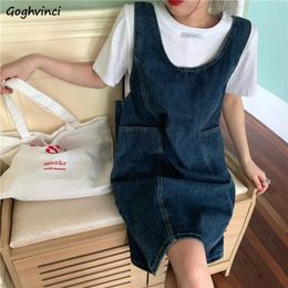 Fmeijia Fashion Woman Denim Dress Sleeveless High Waist Side Two Pockets Loose Skirt Fmeijia Fashion Woman Denim Dress Sleeveless High Waist Side Two Pockets Loose Skirt