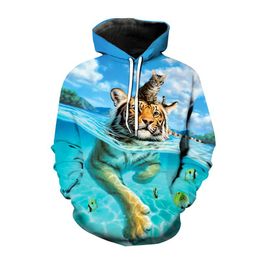 Swimming Tiger Hoodies 3D Men Women Sweatshirt Print Pullover Autumn Tracksuit 