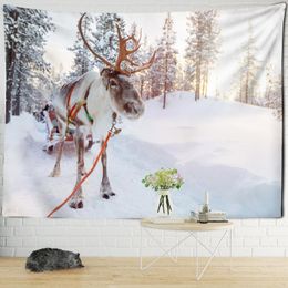 Christmas Elk Tiger Tapestry Room Wall Hanging Decor Snow Xmas Gift Tapestries 
