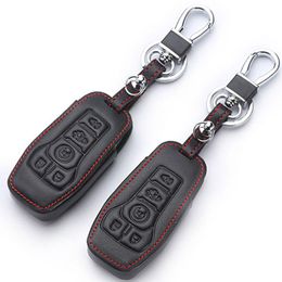 Leather Key Holder Case Cover 3 Button For Ford Fusion Mondeo 2014~2016