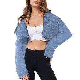 YaYu Women Plus Size Denim Jacket Short Jacket Lapel Jeans Coat Denim Jean Jacket 
