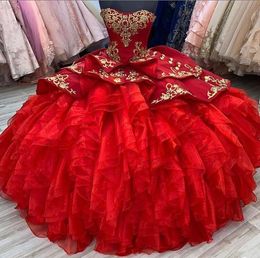 gold and red quinceanera dresses
