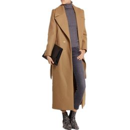 2018 Fall Winter Women Simple Wool Maxi Long Double Breasted Coat Silhouet Female Outerwear