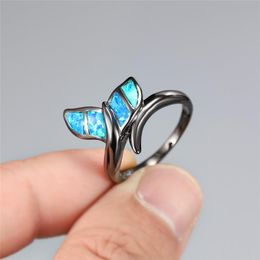 T-Ring Fish Shape Blue Fire Opal Animal Ring for Women Wedding Ring Engagement Bridal Rings 