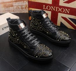 British Mens Pointy Toe Rivets High Top Boards Sneakers Leather Punk Shoes 2019 