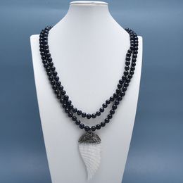2strands 19" 14mm round black FW pearl necklace