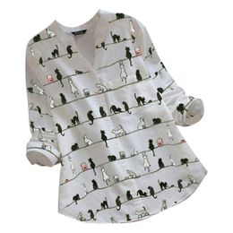 Tops Mujer Clásico Suelto Gato Estampado Manga Larga 4322 Tops Mujer Clásico Suelto Gato Estampado Manga Larga 4322