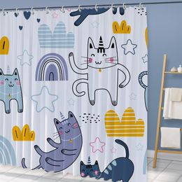 Waterproof Shower Curtain for Bathroom Machine Washable Cute Cat Design Shower Curtains Decor Set 66x72in 