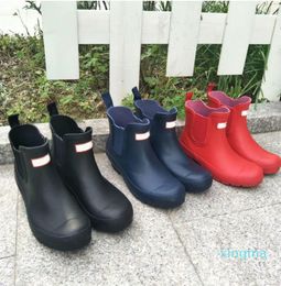 red ankle rain boots
