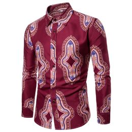 SportsX Mens African Vogue Relaxed-Fit Long Sleeve O-Neck Ethnic Style Shirt 