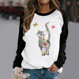 Cute Cat Printed Plus Size O Neck Camiseta De Manga Larga Pa Cute Cat Printed Plus Size O Neck Camiseta De Manga Larga Pa