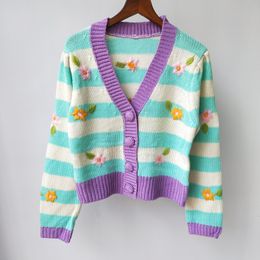 smiley sun flower blue knit sweater cardigan