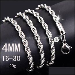 4mm Bulk 20/50Pcs 925 Silver Solid Twist Rope Chain Necklace Wedding Jewerly 