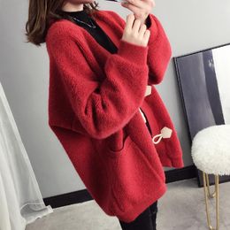 red knitted jacket