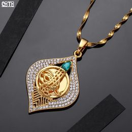 Green/White Crystal Allah Necklaces Women/Men Gold Color Arab Islam Pendant Necklaces Mohammed Jewelry Muslim/Middle Eastern 