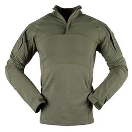 Опт Трикотажная рубашка LS с длинным рукавом Стрэш армии зеленый хлопок тактический бой для мужчин мужские поло