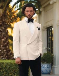 Ivory Mens Suits Man Blazers Groom Wedding Tuxedos Peaked Lapel Bridegroom Suits 
