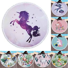 Unicorn Horn Beach Blanket Microfiber 150cm Round Beach Towel 