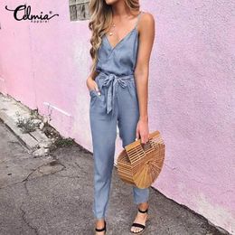 spaghetti strap denim jumpsuit