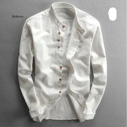 GRMO Men Button Up Stylish Business Linen Mandarin Collar Dress Shirts 