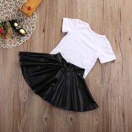 18-24 mois Noir Ensemble jupe en tricot à manches longues et bouffantes pour bébé fille mini jupe en cuir