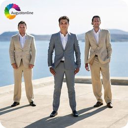 gray jacket khaki pants