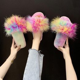 Mujeres Piel esponjosa plana deslizadores Zapatillas Resbalón En Sandalias Mulas acogedor de invierno señoras