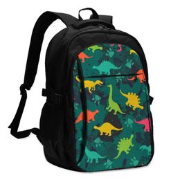 Colorful Dinosaurs On The Abstract Backpacks Travel Laptop Daypack School Bags for Teens Men Women 