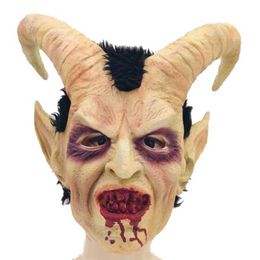 Takerlama-Máscaras de película de Lucifer máscara de látex del diablo Cosplay de Halloween #A disfraz de adulto máscara con cuerno accesorios de fiesta 