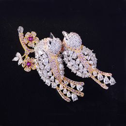 YYOGG Brooch Copper Micro-Inlaid Zircon Pierced Feather Wings Pearl Brooch Pin Personalized Clothing Women 