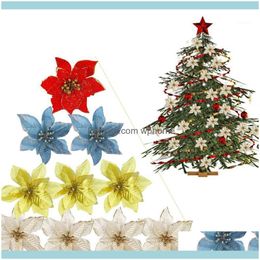 10 pcs Christmas Silk Artificial Flower Head Flannel Home Wedding Decor DIY Tree