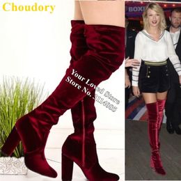 red velvet over the knee boots