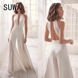 Whitive Women Vintage Lace Backless Pure Colour Short-Sleeve Jumpsuits Whitive Women Vintage Lace Backless Pure Colour Short-Sleeve Jumpsuits