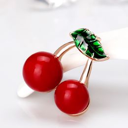 small cherry blossom red enamel brooch fashion cute fruit pin for women ...