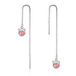 925 Plata Esterlina Natural Rosa Fresa Cuarzo Lindo Gato De 925 Plata Esterlina Natural Rosa Fresa Cuarzo Lindo Gato De