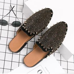 Mens slippers half shoes mules half slippers leather slippers handmade shoes
