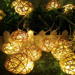 Warm White Rattan Ball LED Rope Fairy String Light Holiday Decor Lamp 1.2m