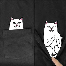 Camiseta ocasional Manga corta gato bolsillo sencillo tapas de la camiseta de la blusa para niñas 